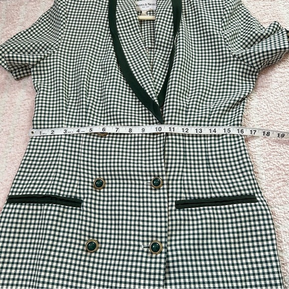 Vintage Green Cream Gingham Blazer Dress Double Breasted Size 10/12 Fall Office - Picture 5 of 12